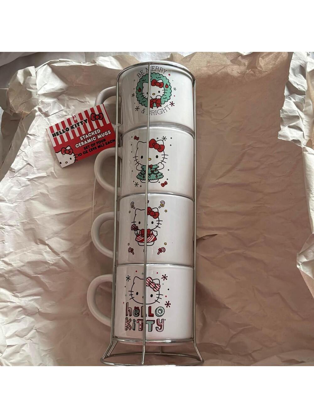 hello kitty christmas stacked mugs